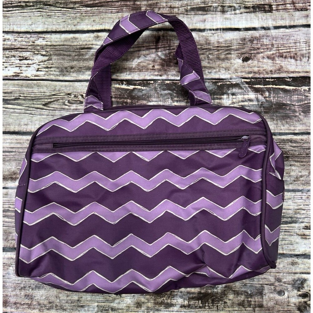 Thirty-One Handle It Purple Plum Chevron Zipper Cosmetic Travel 31 Bag Organizer